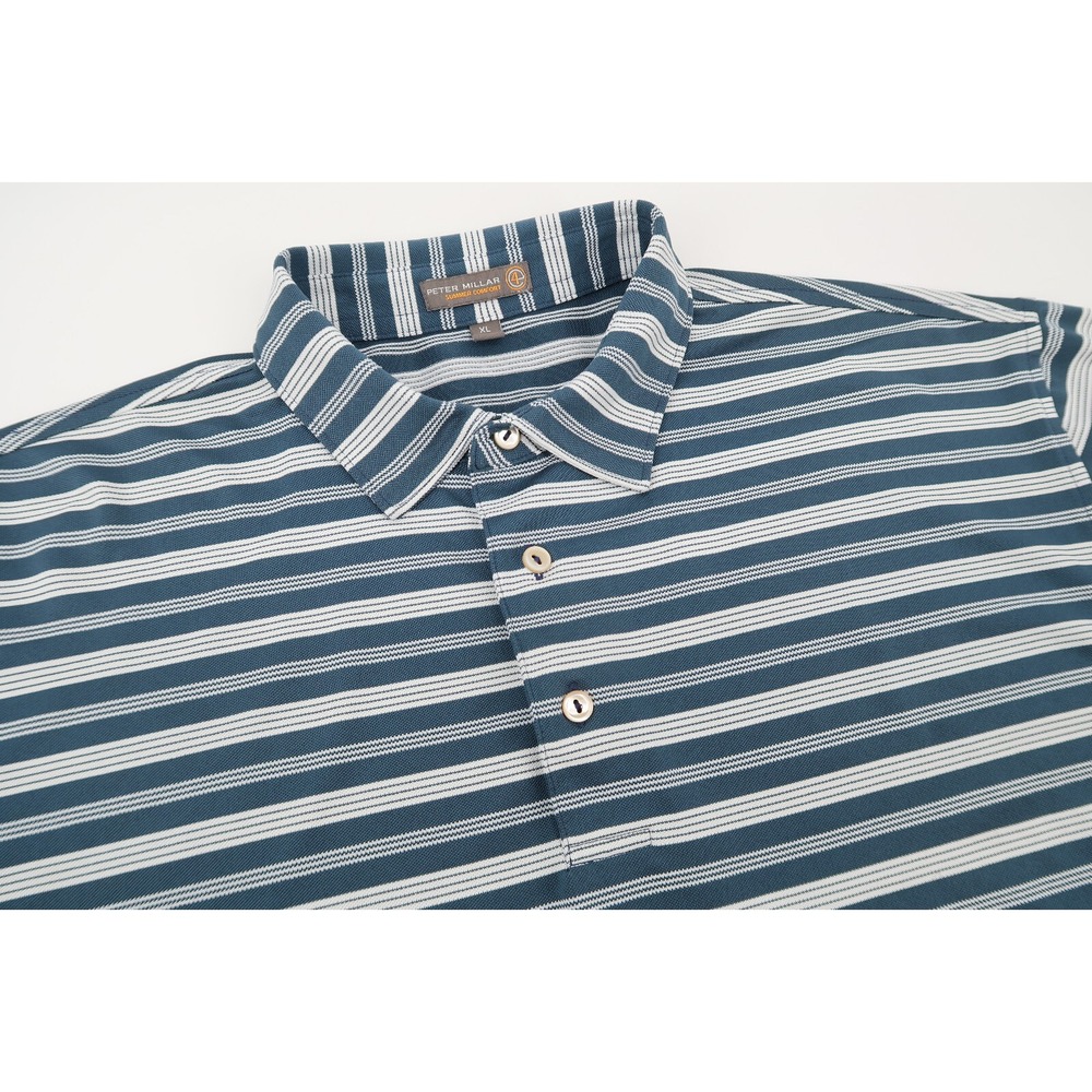 Peter Millar Summer Comfort E4 Mens XL Navy Striped Performance Polo Shirt